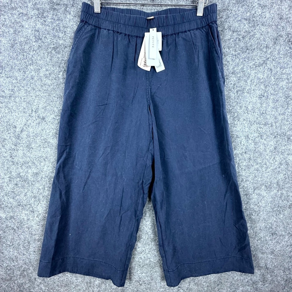 Philosophy Pants Womens PM Navy Blue Tencel Wide Leg Pull On Capri Summer Casual